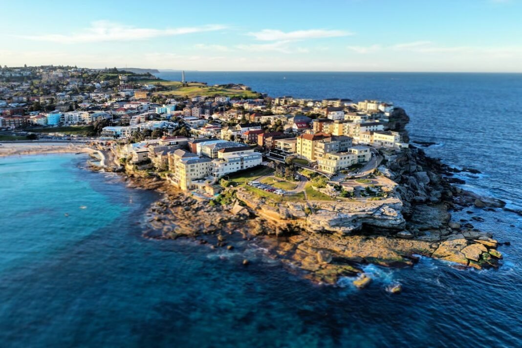 Outdoor Activities in New South Wales 2026: Surfing, Alpine Hiking, and Harbour Adventures Aerial view of Bondi Beach iconic surf beach in Sydney New South Wales Australia