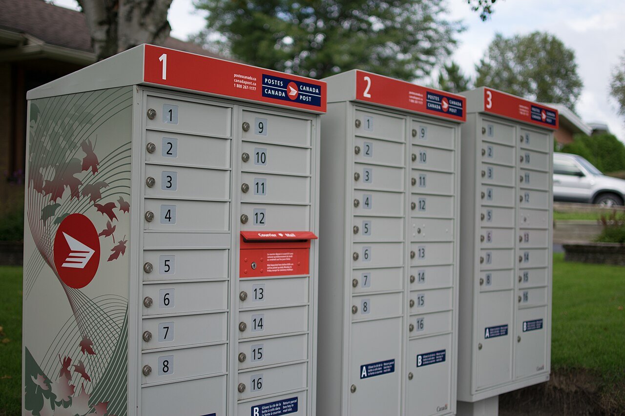 Quebec neighbourhood community mailboxes in a typical Quebec community Canada
