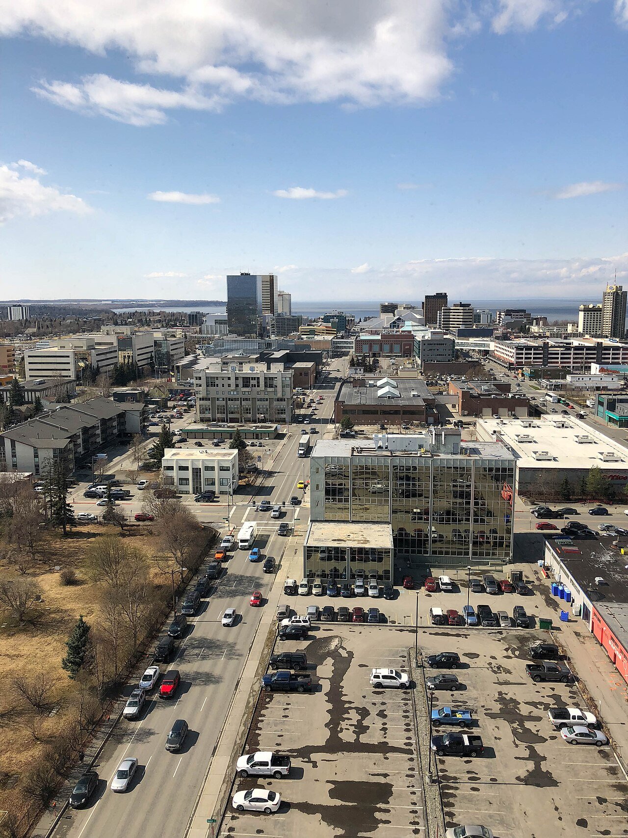 Anchorage city Alaska USA panoramic view urban skyline mountain backdrop