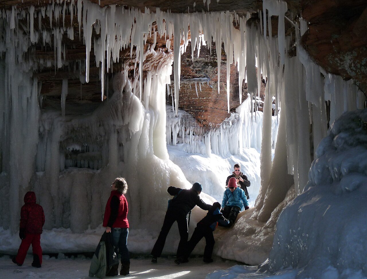 Apostle Islands sea cave winter ice Lake Superior Wisconsin sandstone formations national lakeshore