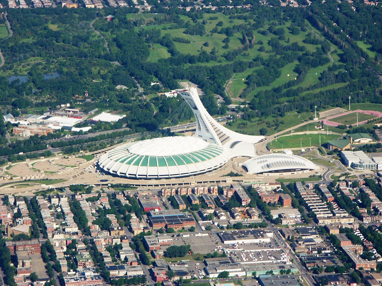 Montreal Olympic Stadium aerial view Quebec Canada Stade Olympique