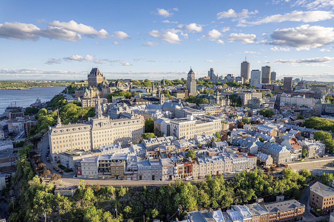 Aerial view of Vieux-Quebec Old Town with Chateau Frontenac Quebec City Canada