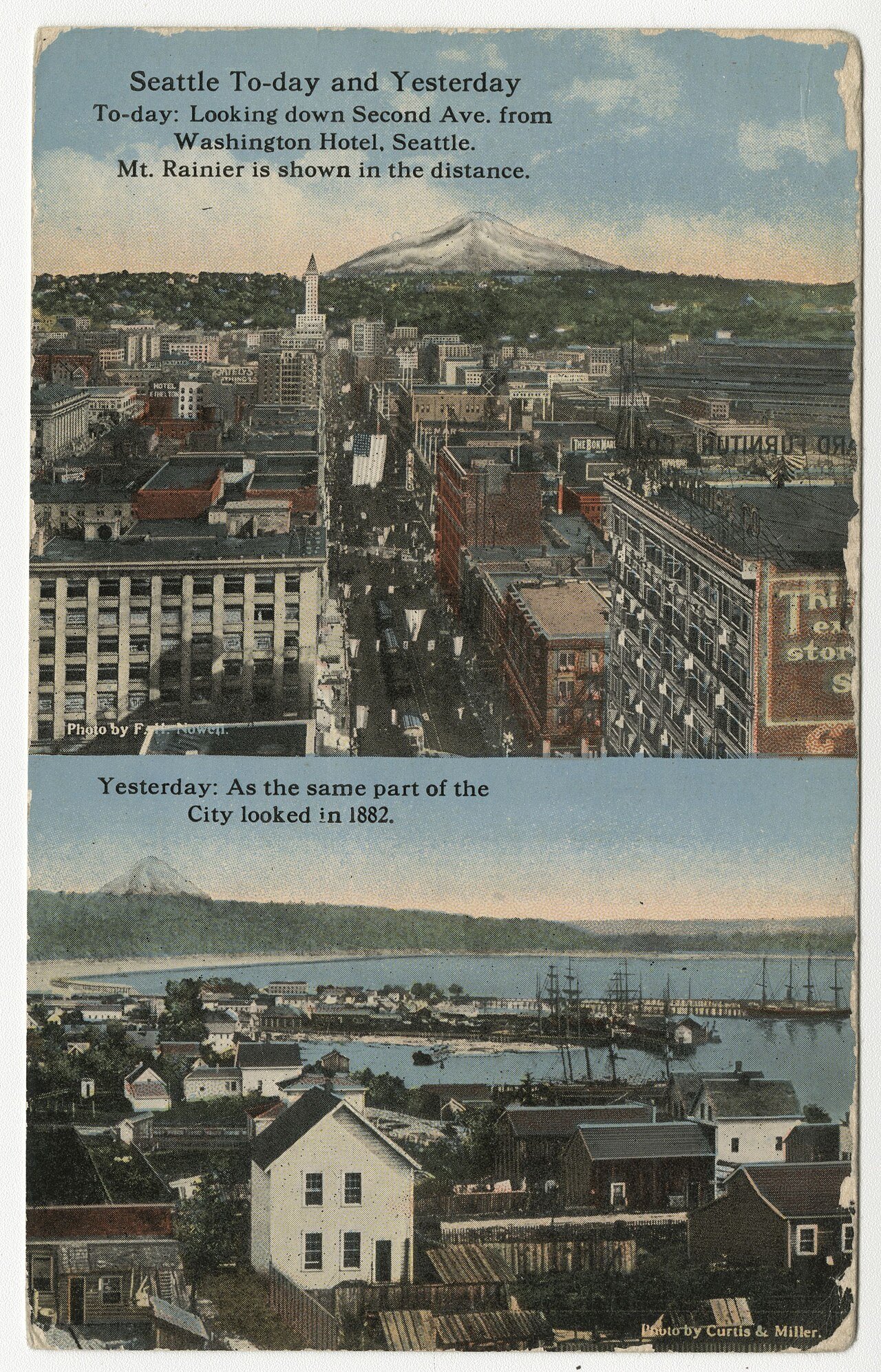 Seattle Washington State skyline Space Needle Elliott Bay Puget Sound Cascades panoramic HDR