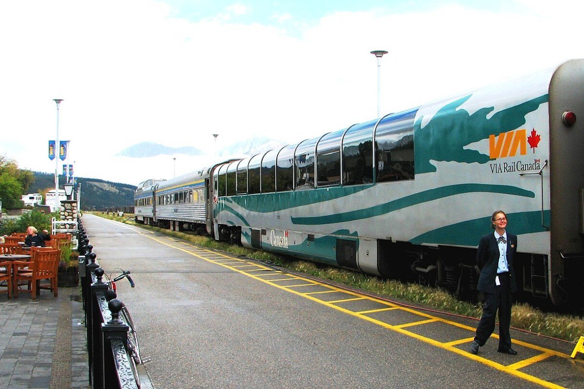 Canada Transportation Guide: Getting Around the World’s Second Largest Country VIA Rail train at Jasper station Alberta Canada cross-country train travel through the Rockies