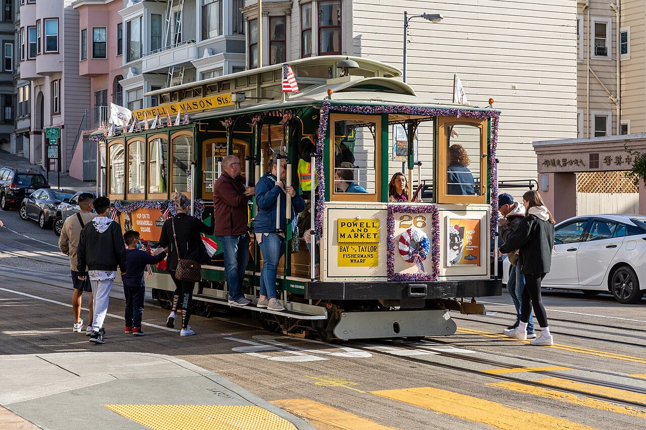Mason Street cable car stop in San Francisco — the iconic historic streetcars that have been climbing the city's steep hills since 1873