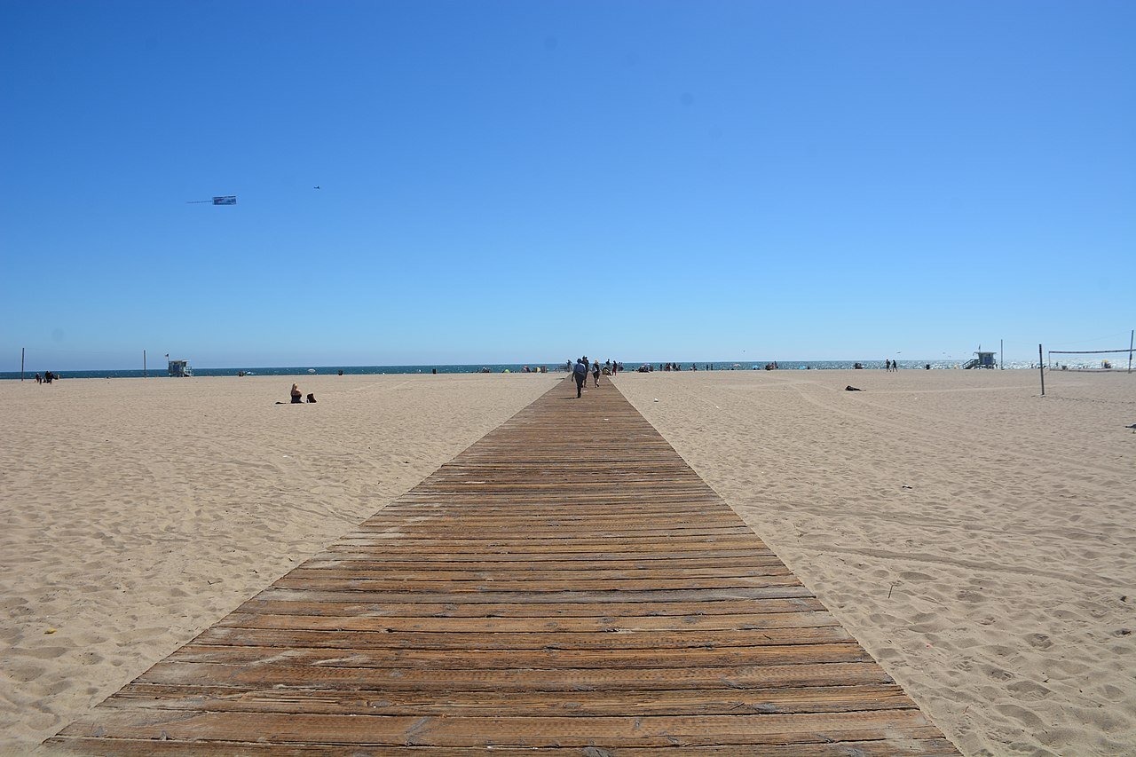 Santa Monica beach sunset Los Angeles California USA Pacific Ocean pier coast golden hour