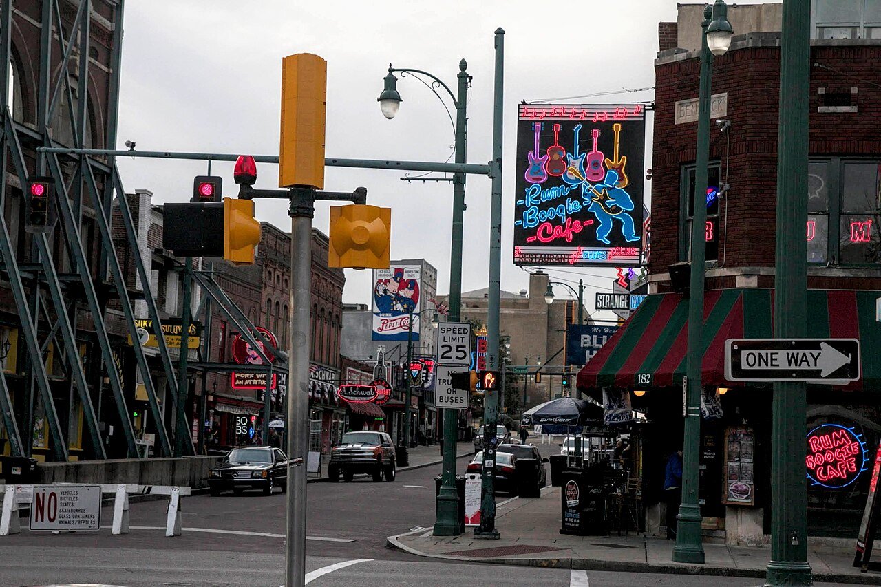 Beale Street Memphis Tennessee neon signs music venues entertainment district blues