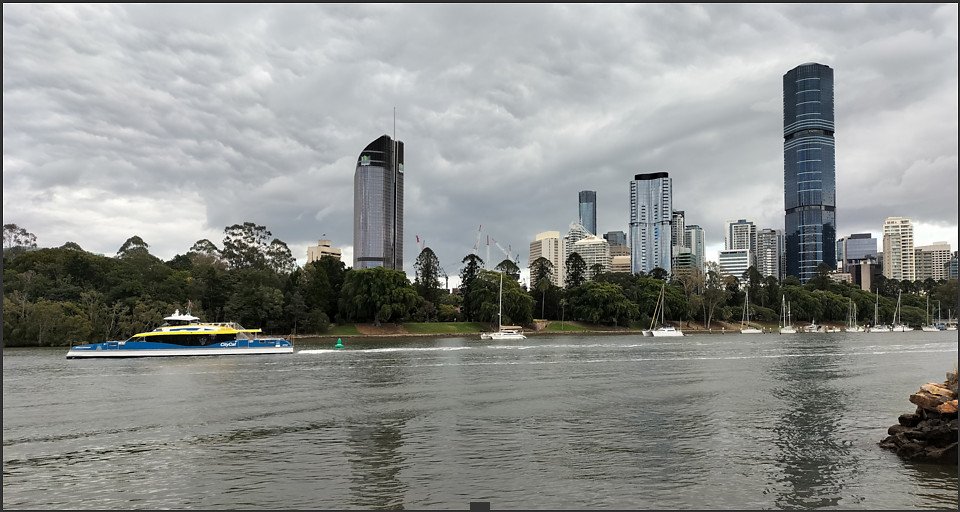 Brisbane CBD Queensland Australia city skyline Brisbane River CityFerry ferry boat modern