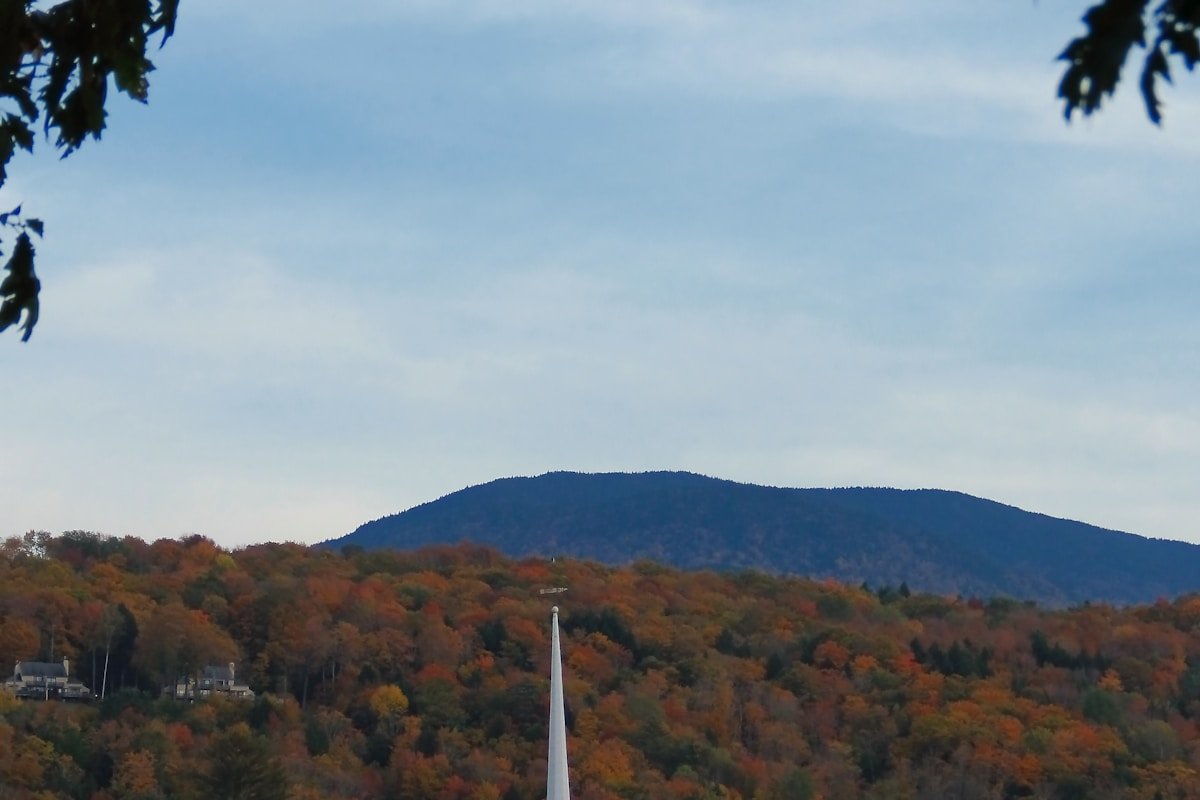 Connecticut New England church steeple autumn fall foliage mountain landscape scenic
