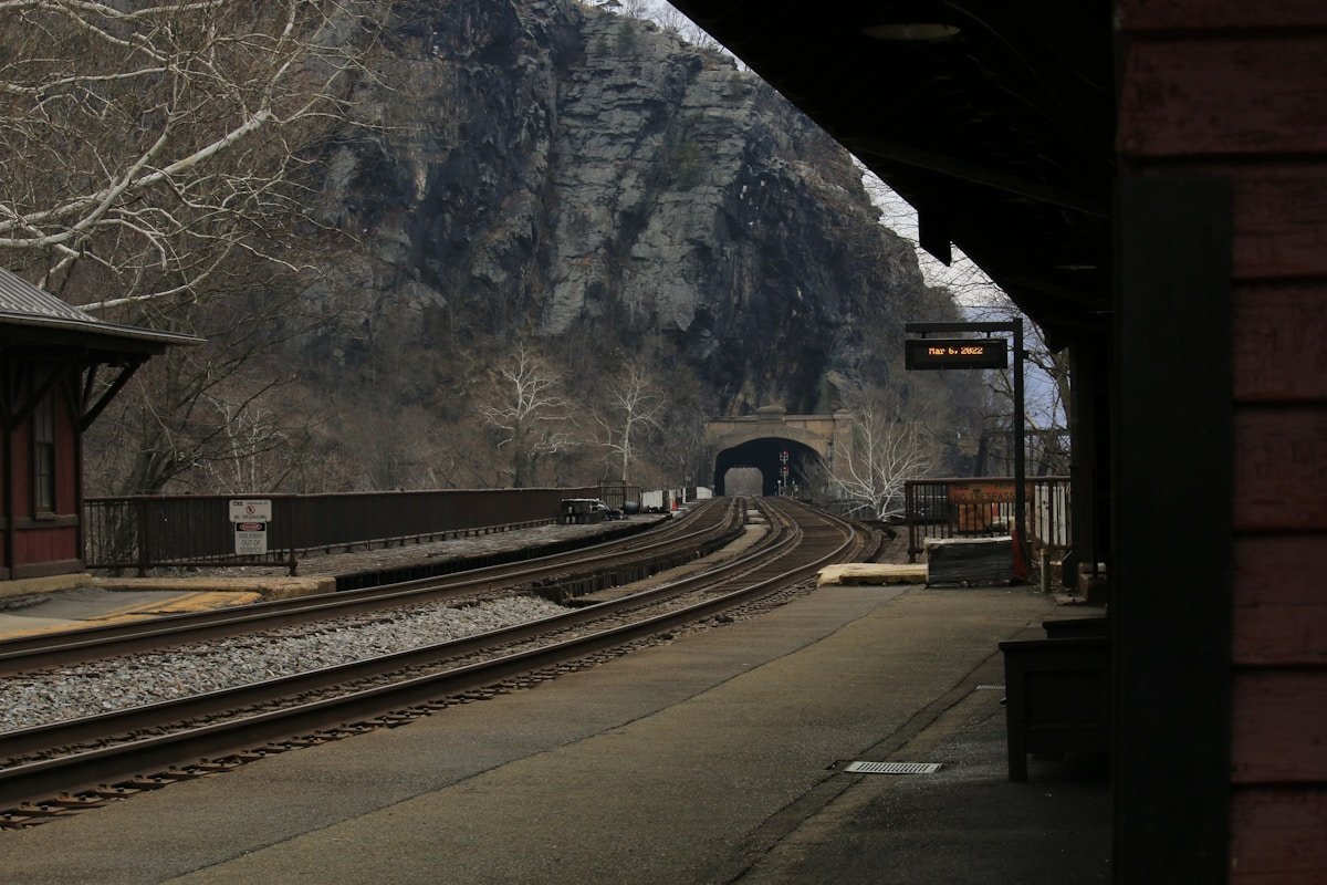 Harpers Ferry West Virginia historic railroad tunnel cliff mountain town