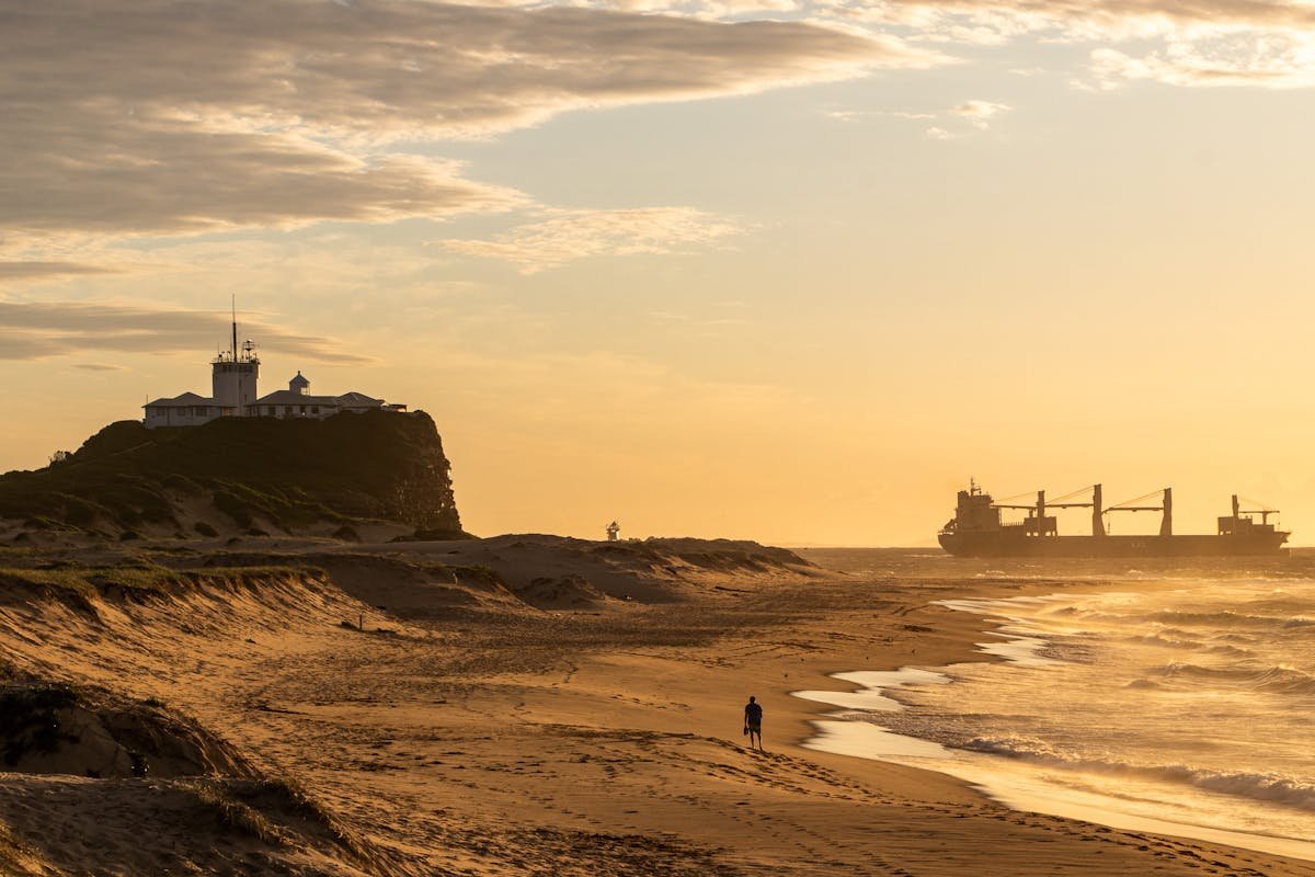 Nobbys Beach lighthouse sunset Newcastle New South Wales Australia coastal city living