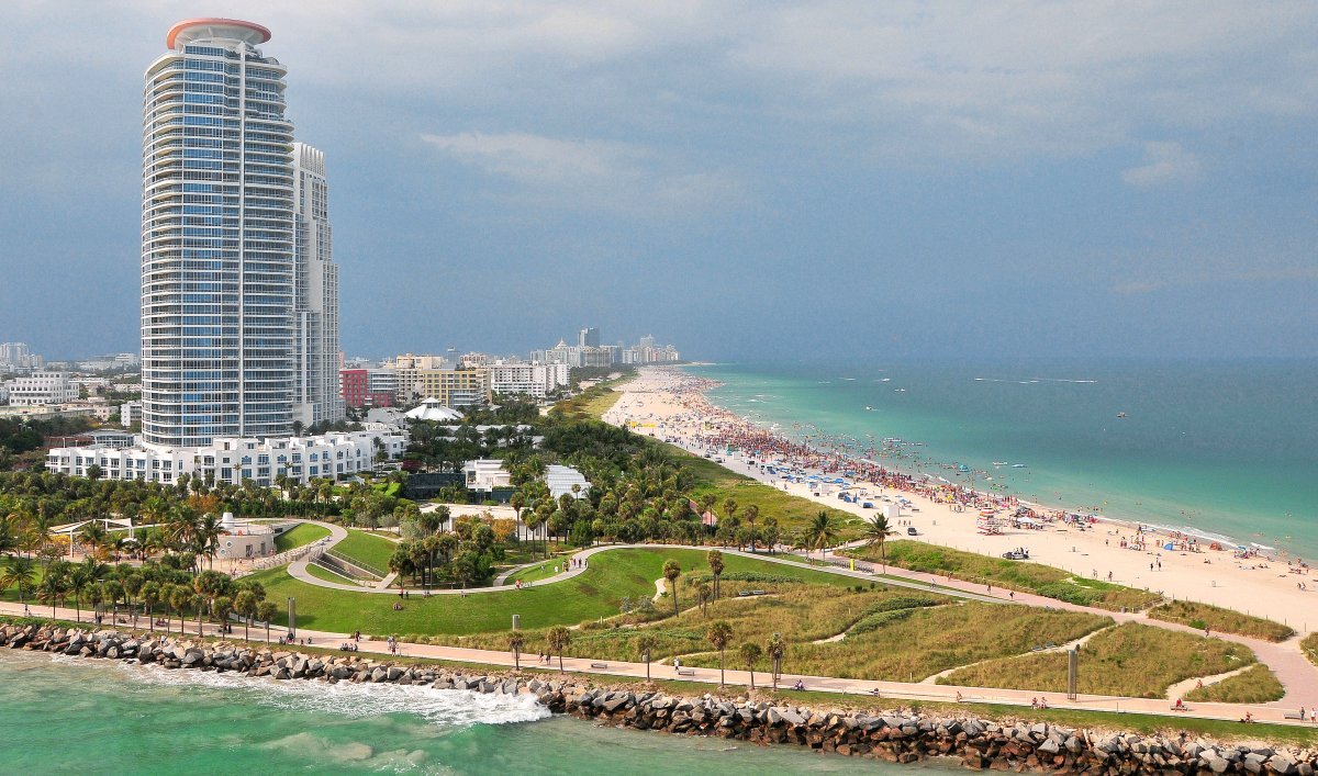 South Beach Miami Beach Florida aerial view turquoise Atlantic Ocean luxury hotels coastline