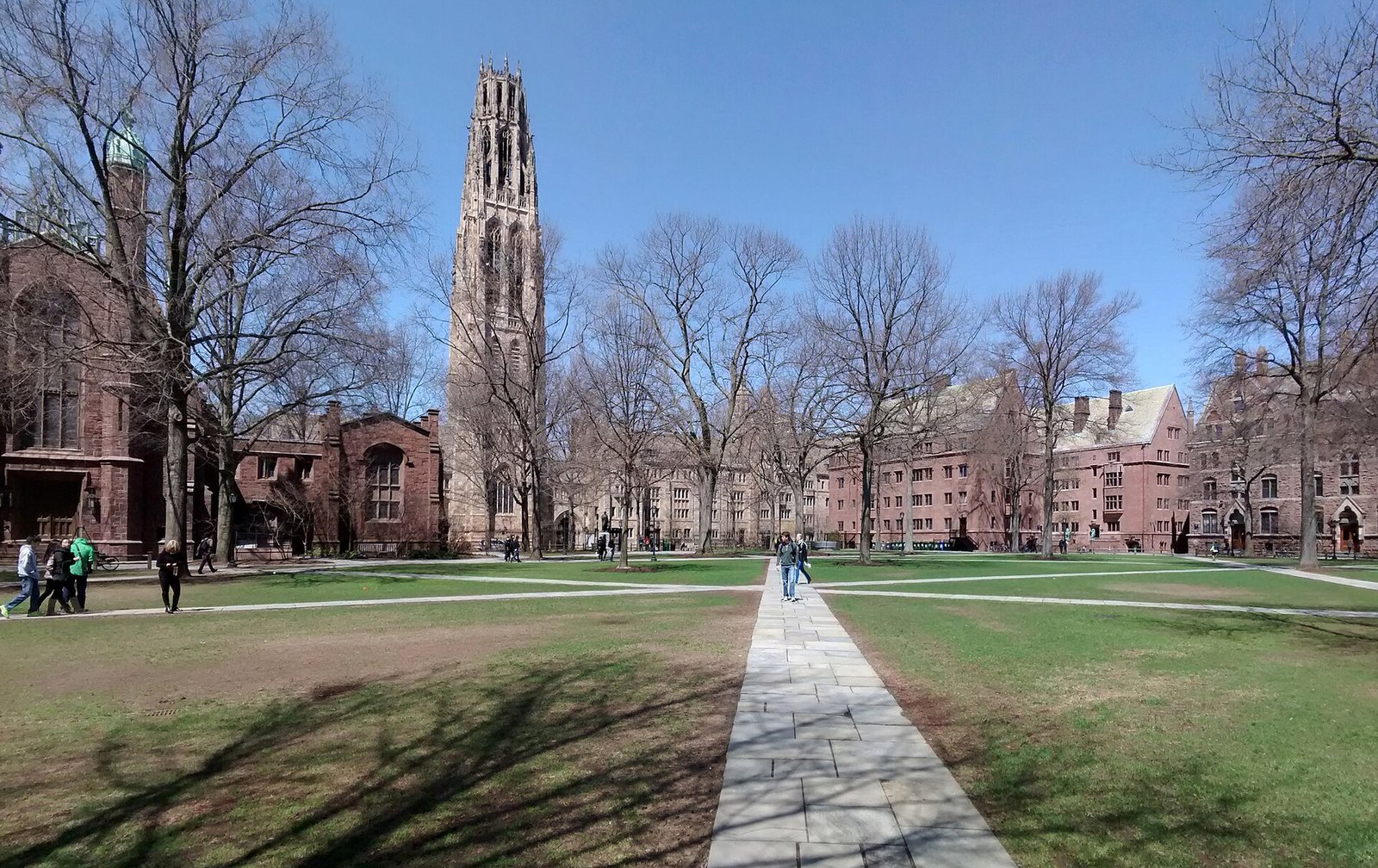 Yale University Old Campus courtyard Harkness Tower New Haven Connecticut Gothic architecture