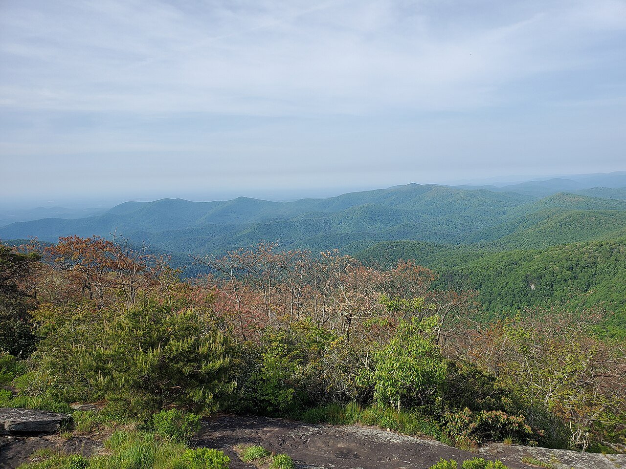 Layered Blue Ridge Mountains vista from near the summit of Blood Mountain on the Georgia Appalachian Trail